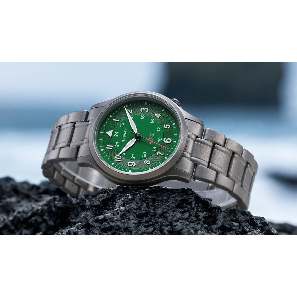 BERNY Full Titanium Watches for Men Outdoor Quartz Men's Field Wristwatch VH31 Super Luminous Sapphire Easy Read Watch