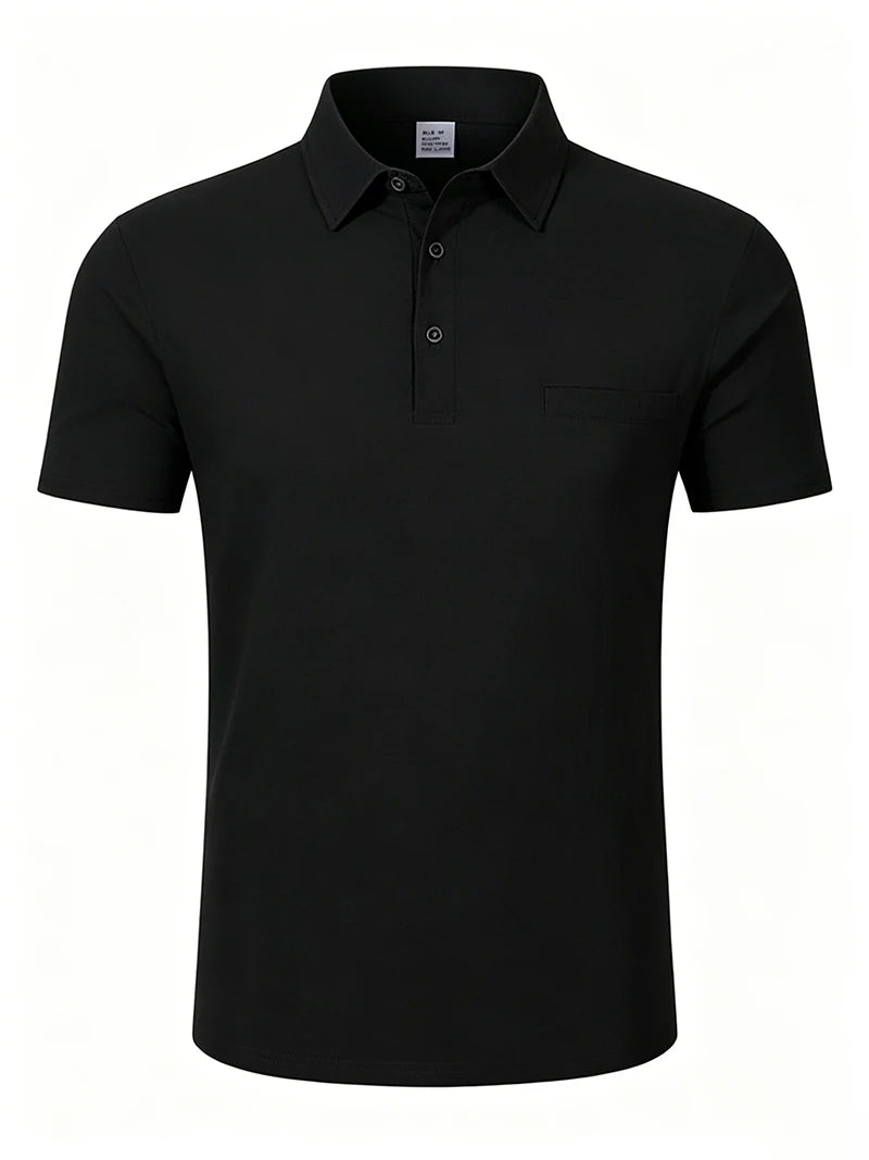Men's Linen Blend Short Sleeve Polo Shirt Button Placket Chest Patch Breathable Casual Golf Business Work Daily Tops for Men