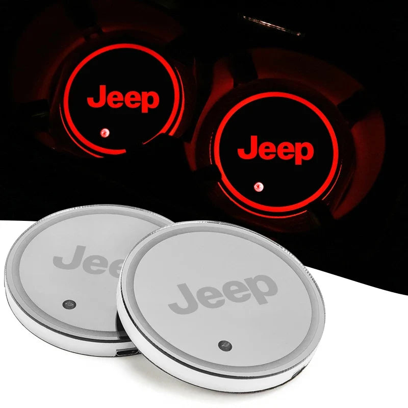 2Pcs LED Car Luminous Water Cup Pad Atmosphere Light Auto Accessories For Jeep Wrangler Renegade Compass Gladiator Cherokee Patr