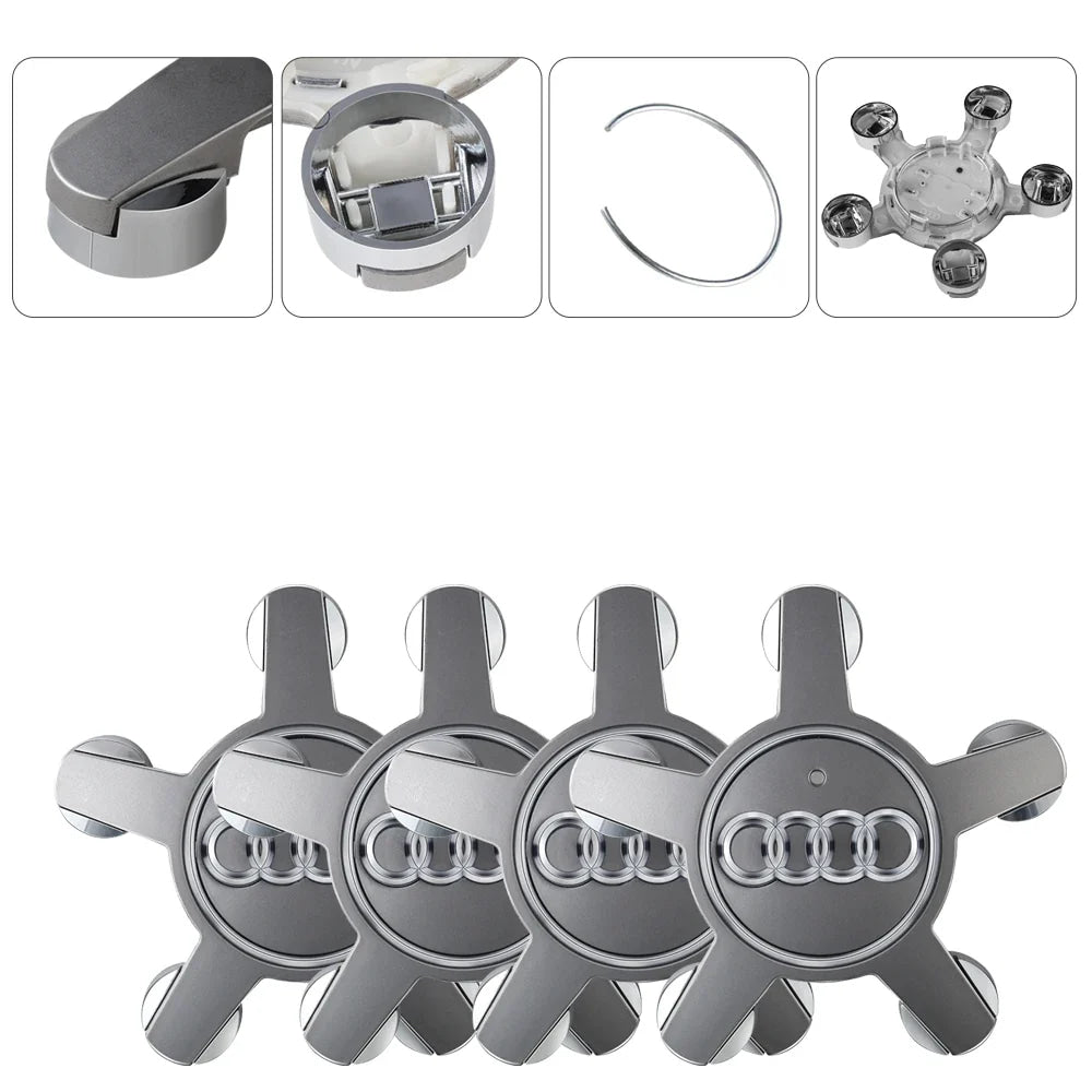 4PCS For Audi Sline TT A1 A2 A3 A4 A5 A6 A7 A8 8P B6 B7 B8 C5 C6 C7 Car Original Wheel Center Cap Hub Covers Badge Decal Sticker