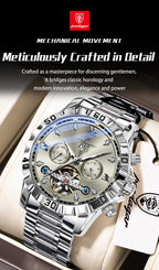 POEDAGAR Luxury Men Wristwatch Hollow Tourbillon Luminous Date Week Man Clock Automatic Mechanical Stainless Steel Men's Watches