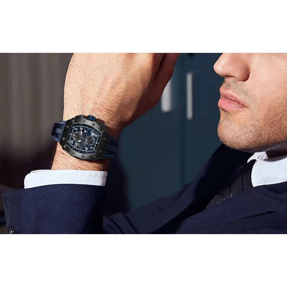 TSAR BOMBA Watch for Men Luxury Brand Tonneau Design Waterproof Clock Stainless Steel Wristwatch Fashion Rectangle Mens Watch