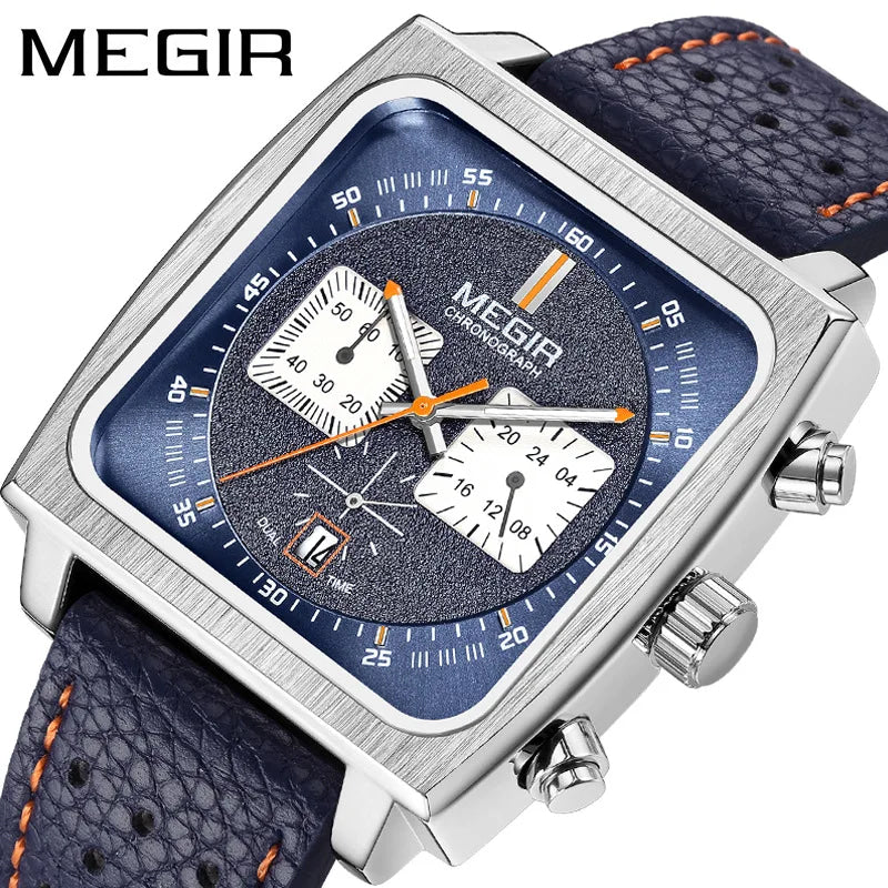 MEGIR 2182 Luxury Fashion Sports Chronograph Multi-Functional Military Leather Date Wristwatches for Men Relogio Masculino