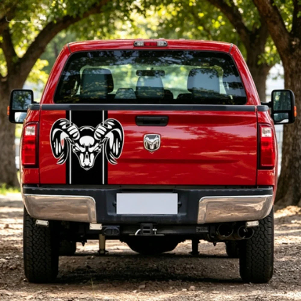 Ram Skull Stripe Waterproof Vinyl Truck Stickers Tailgate Decals Fit Dodge Ram 1500 2500 3500 Rebel Mopar Exterior Decor