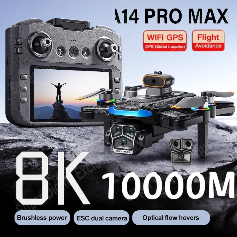 Xiaomi A14 Pro Max Drone aéreo 8K HD cámara Dual 5G WIFI GPS Motor sin escobillas flujo óptico evitación de obstáculos RC Drone 10000M