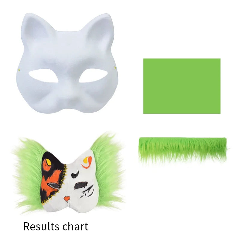 Conjunto de máscara Therian, máscara en blanco, media cara, Animal dibujado a mano, máscara de gato y zorro, grafiti hecho a mano, media máscara facial, regalos de fiesta de Navidad
