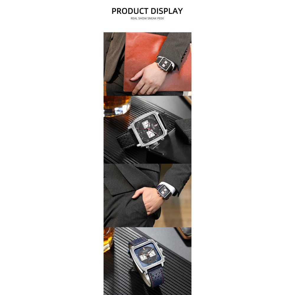MEGIR 2182 Luxury Fashion Sports Chronograph Multi-Functional Military Leather Date Wristwatches for Men Relogio Masculino