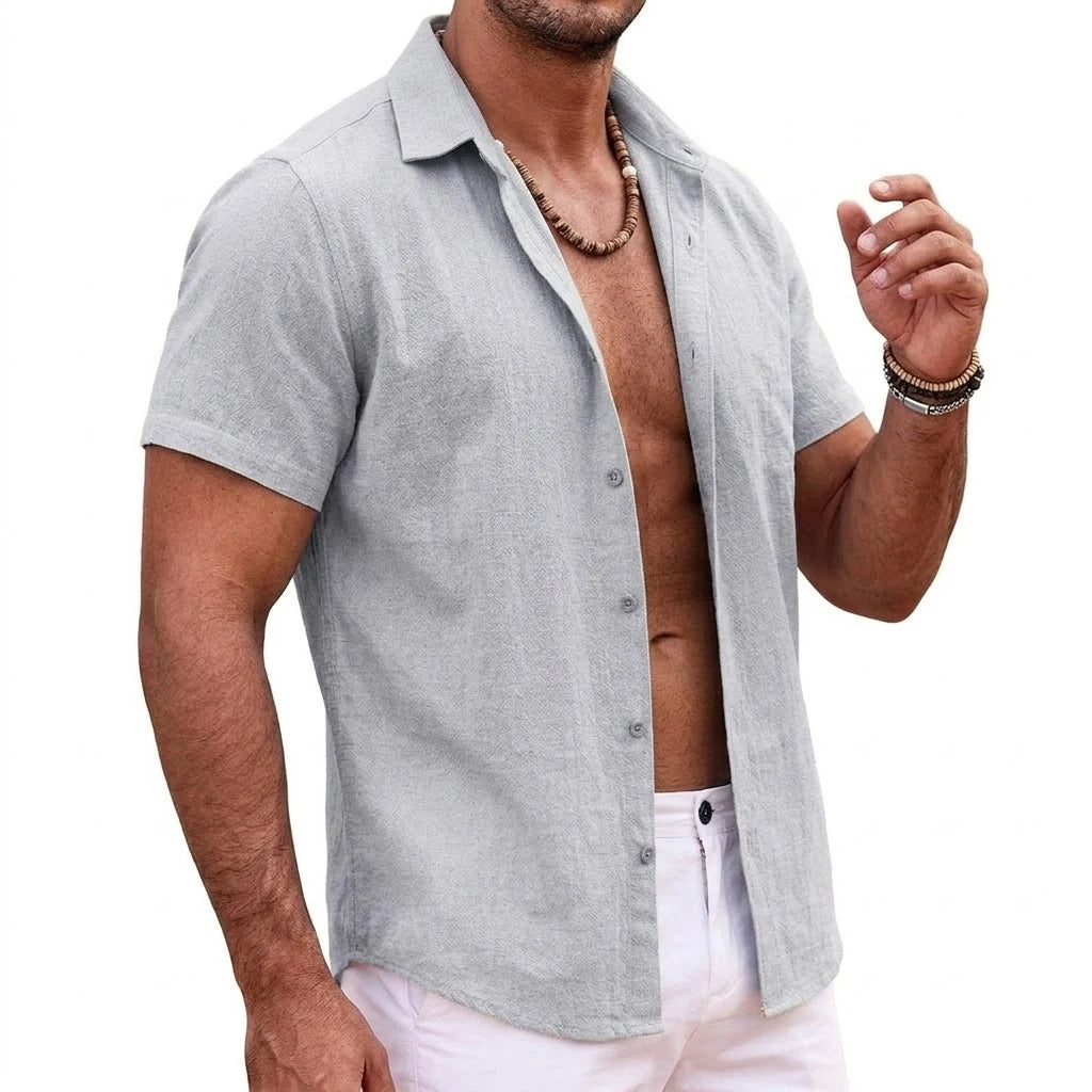 Mens Summer Hawaiian Short Sleeve Shirts Cotton Linen Lapel Tops Casual Breathable Beach and Gym Tees Plus Size for Men Tops
