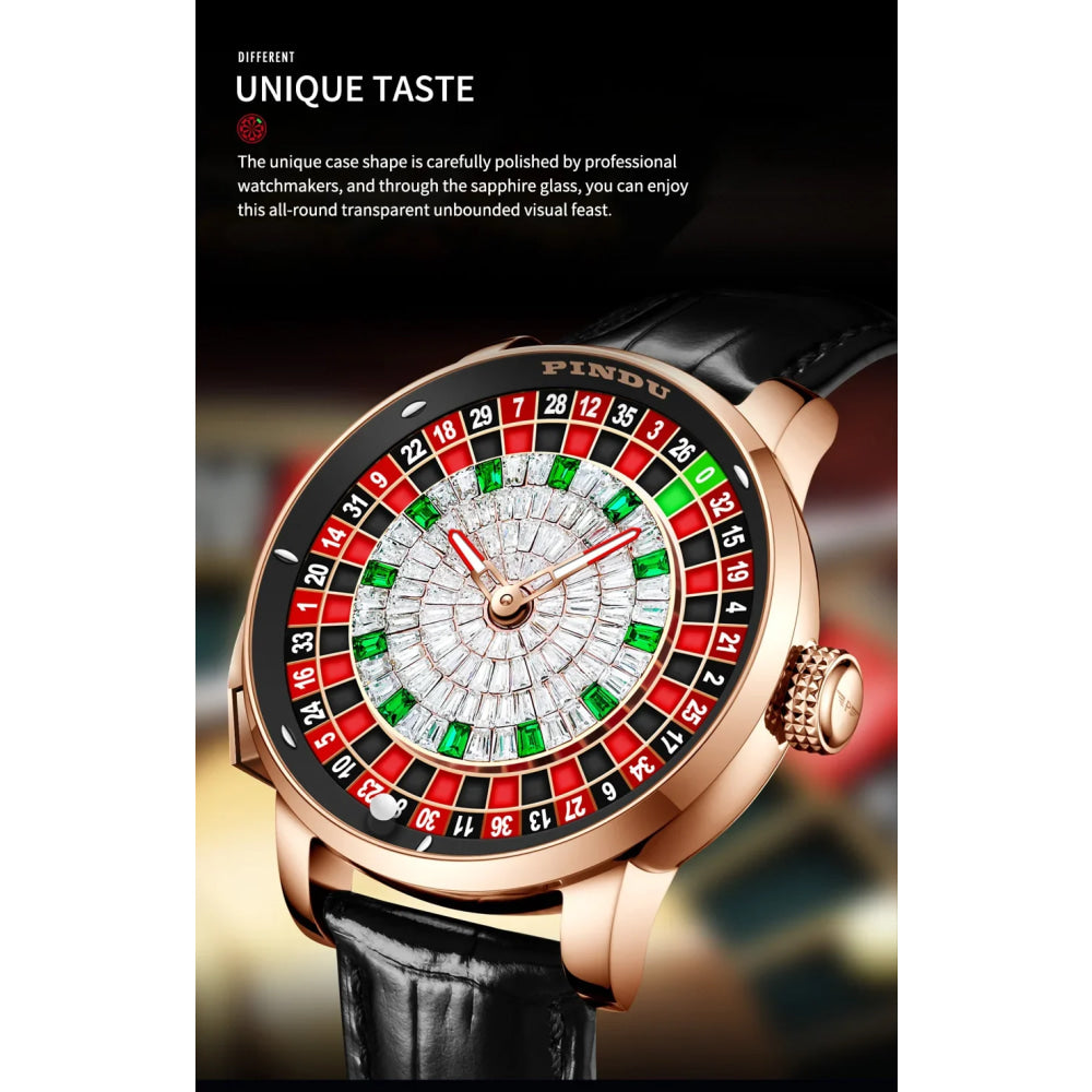PINDU Design New NH35A Mechanical Watches Men Push Button Turn Russian Roulette Game Sapphire Mirror Diamond Dial Men's Watch
