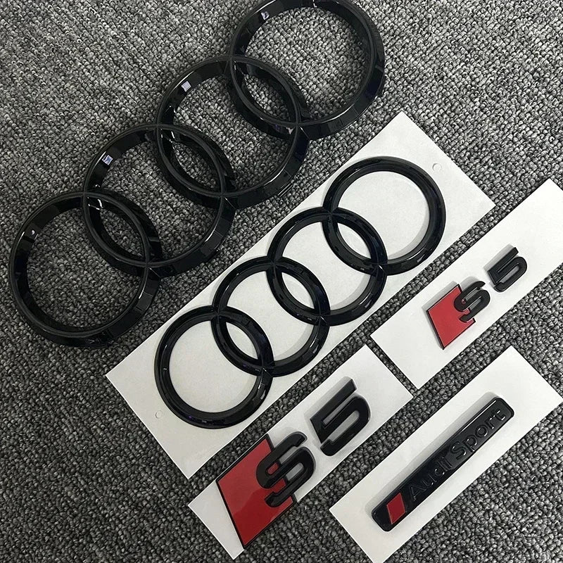 For AUDI S5 2010-2019 4Ring logo ABS Black Car Hood Front Grill Emblem Rear Trunk Badge Sticker S5 Audi Sport Sticker