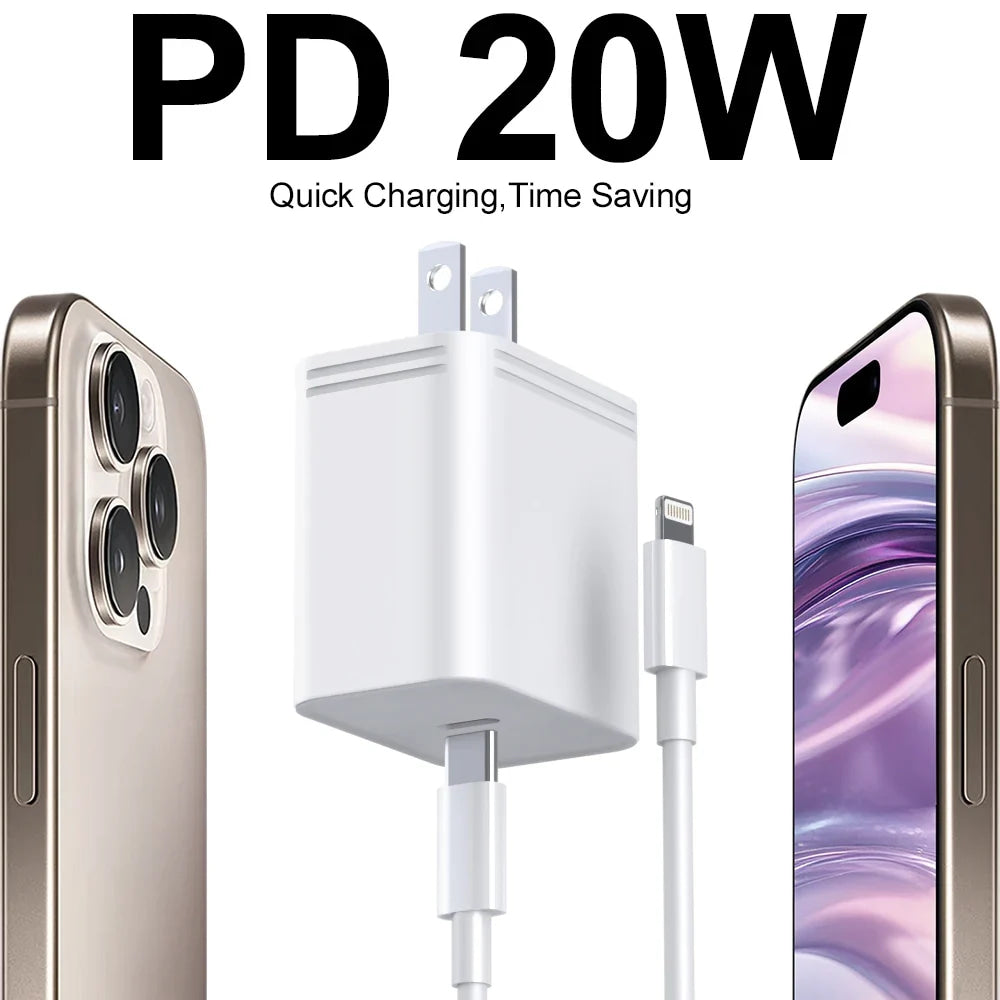 For iPhone 16 15 Samsung PD 20W USB Type C Charger Fast Charging Power Adapter Type C Cable Wall Phone Charger Quick Charge Plug