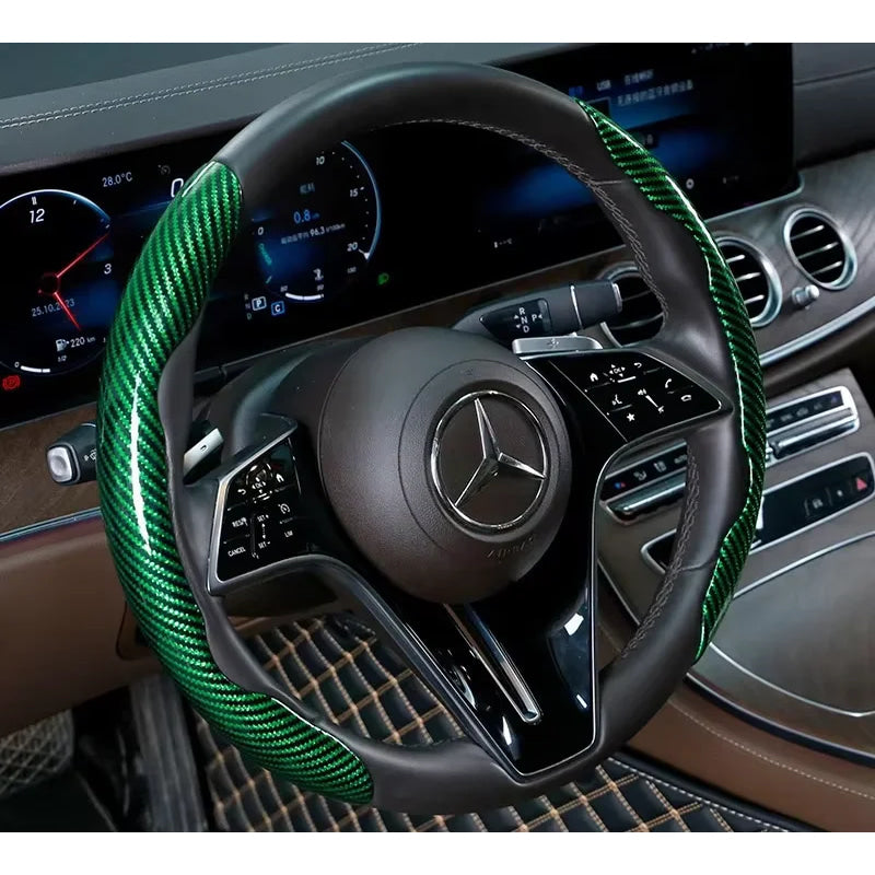 2/3PCS Laser Carbon Fiber Silicone Car Steering Wheel Cover 1K Micro Fiber Leather PVC Wheel Booster Cover Non-Slip Universal