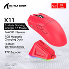 Attack Shark X11 Conexión tricodo 2,4 GHz/con cable/Bluetooth PAW3311 22K000DPI 400IPS RGB Ratón para juegos de PC
