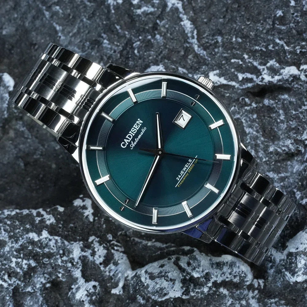 CADISEN Automatic Mechanical Ultra-thin Wriswatch MIYOTA 9015 Top Brand Luxury Curved Single-dome Sapphire Crystal Watch Man