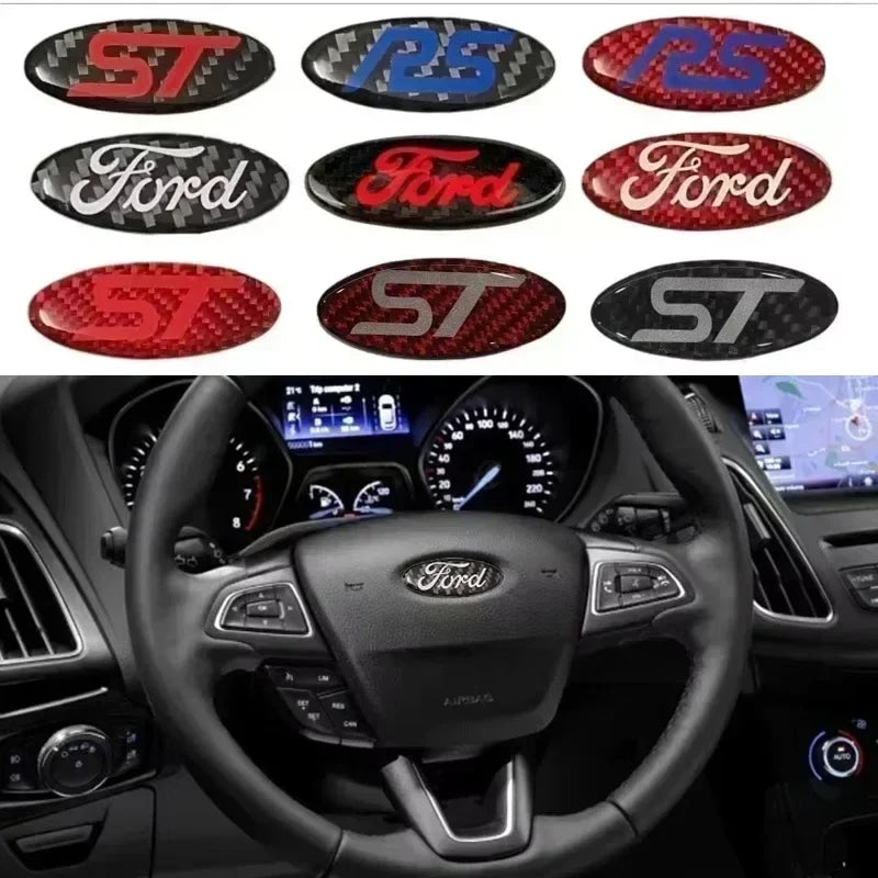 Ford Carbon Fiber Steering Wheel Sticker Emblem Logo Car Interior Accessory For Escape Edge Focus Ranger Kuga Mondeo Fiesta