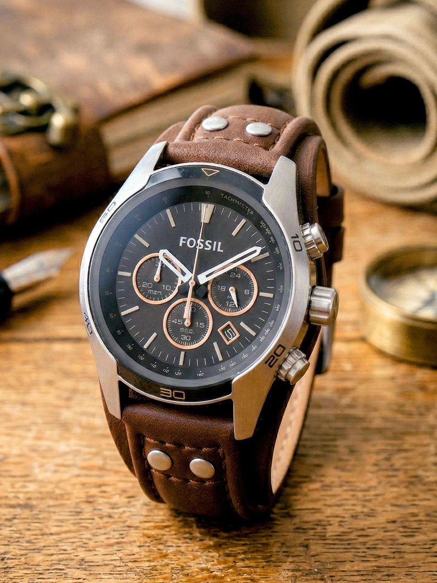 Fossil Coachman CH2891 Mens Watch Chronograph Black Dial Genuine Brown Leather Strap Sport Quartz Wristwatches Top Luxury