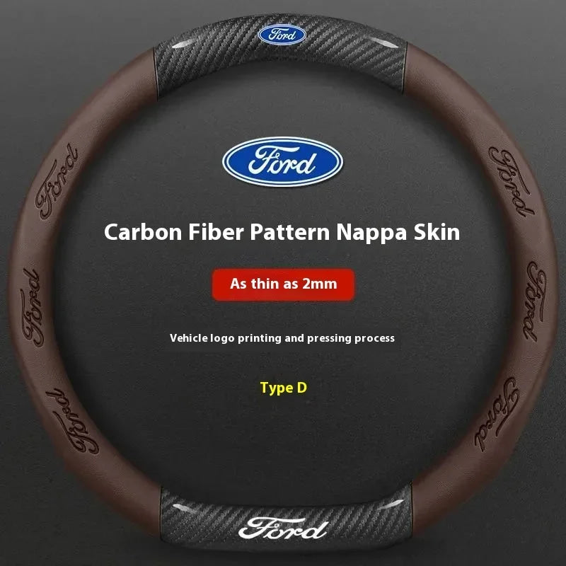 For Ford Mondeo Focus Raptor Puma Edge Explorer Ecosport Ranger F150 Kuga Car AntiSlip Carbon Fiber Leather Steering Wheel Cover