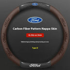 For Ford Mondeo Focus Raptor Puma Edge Explorer Ecosport Ranger F150 Kuga Car AntiSlip Carbon Fiber Leather Steering Wheel Cover