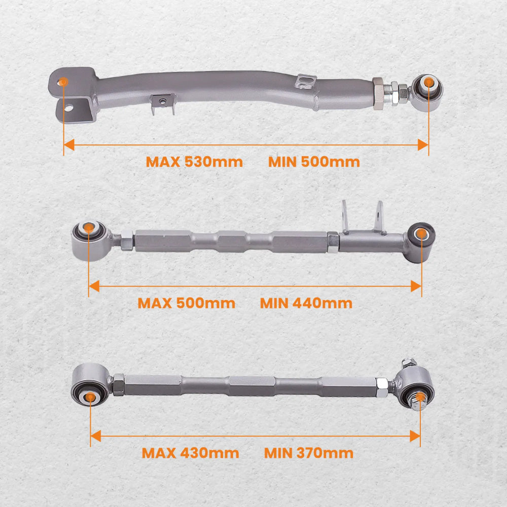 6-Piece Adjustable Lateral Traling Arm Link Kit for Subaru Impreza WRX Rear Suspension Adjustable for  STi GDA 02-07 Rear Full Set New