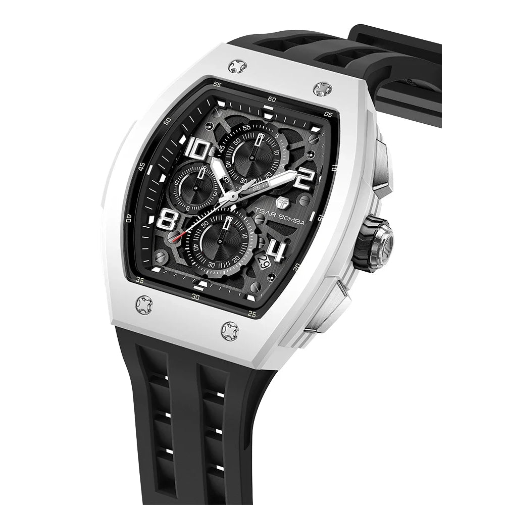 TSAR BOMBA Watch for Men Luxury Brand Tonneau Design Waterproof Clock Stainless Steel Wristwatch Fashion Rectangle Mens Watch