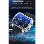 SANDA 6163 Fashion Trend Men's Quartz Watch Fashion Square Watch Countdown Sports Waterproof Dual Display Digital Men's Watches