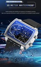 SANDA 6163 Fashion Trend Men's Quartz Watch Fashion Square Watch Countdown Sports Waterproof Dual Display Digital Men's Watches