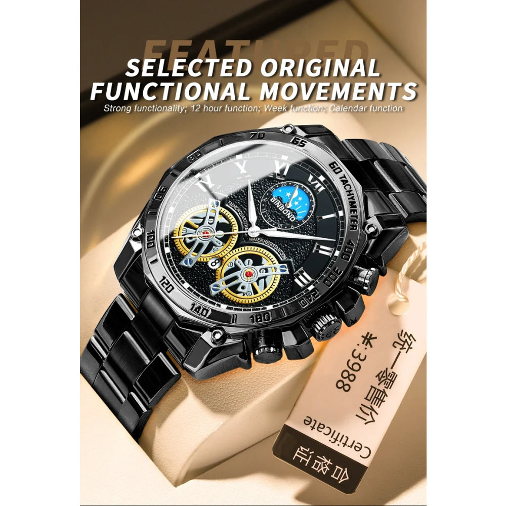 BINBOND Luxury Men Quartz Watches Fashion Concept Decorative Dial Casual Military Sports Wristwatch Waterproof Men's Clock