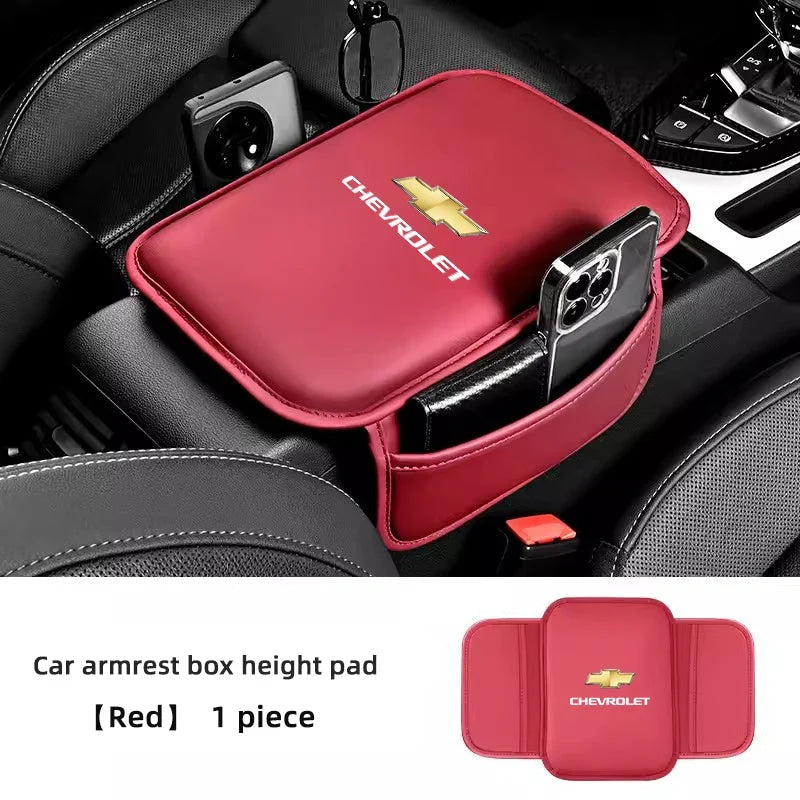 Car Armrest Cushion Leather Arm Rest Box Pad With Storage Bag For Chevrolet Corvette Montana TrailBlazer Silverado Traverse Bolt