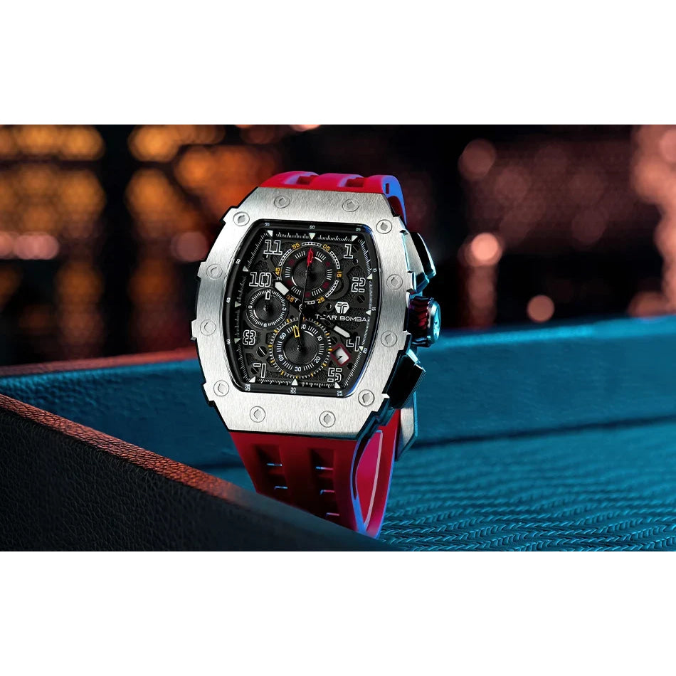 TSAR BOMBA Watch for Men Luxury Brand Tonneau Design Waterproof Clock Stainless Steel Wristwatch Fashion Rectangle Mens Watch