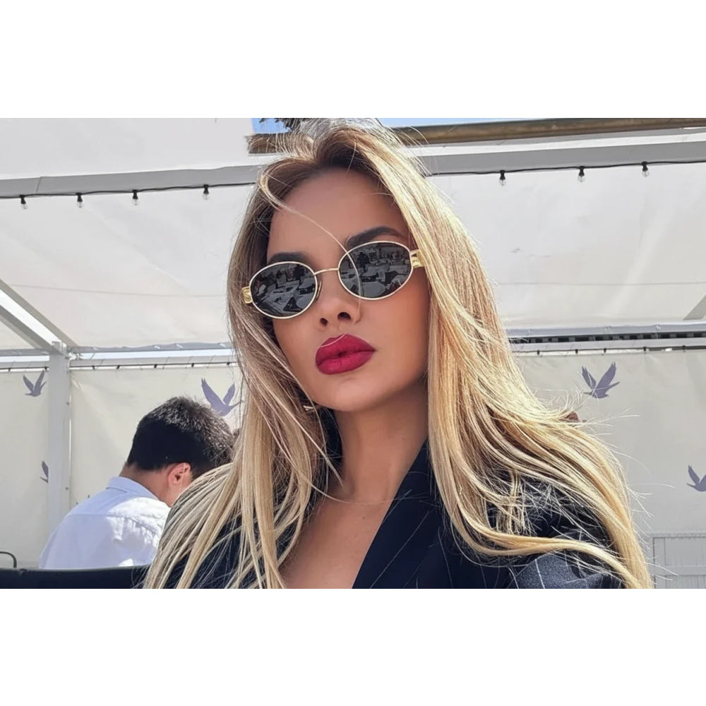 Gafas de sol de marca de Metal de lujo para hombres y mujeres, gafas de sol de moda de diseñador Unisex, gafas ovaladas Unisex con estilo