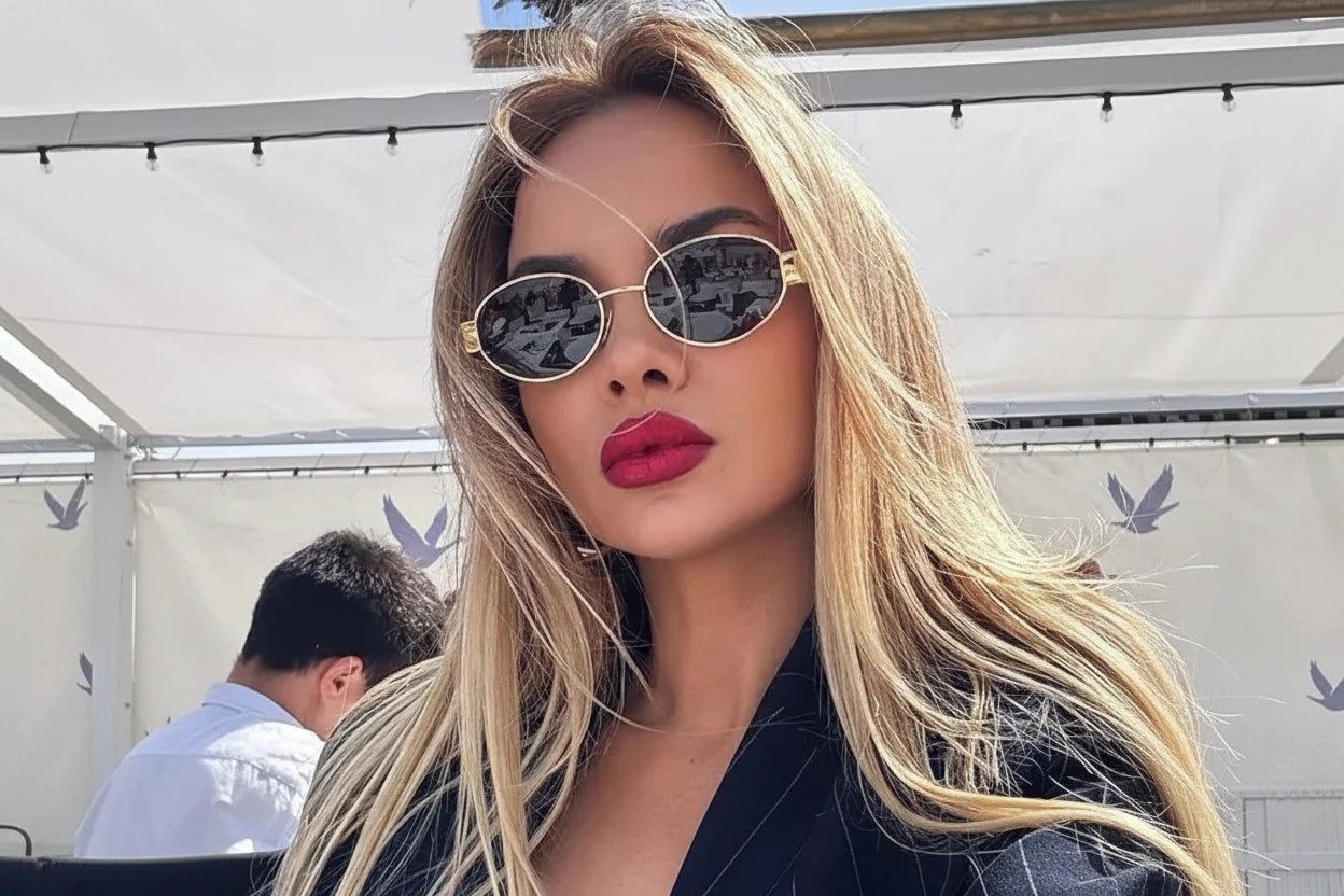 Gafas de sol de marca de Metal de lujo para hombres y mujeres, gafas de sol de moda de diseñador Unisex, gafas ovaladas Unisex con estilo