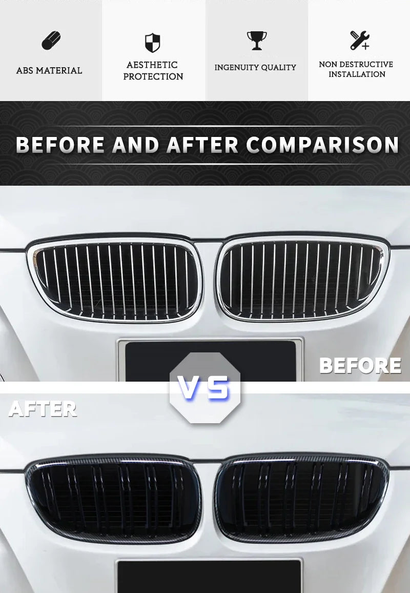 2Pcs Car Style Black Front Kidney Double Slat Grill Grille for-BMW E92 E93 3-Series 328I 335I Coupe LCI 2010-2013
