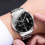 2 uds relojes de negocios para hombres reloj de cuarzo con banda de acero a la moda reloj con calendario masculino pulsera reloj Masculino (sin caja)
