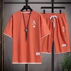 Fashionable casual men's sports suit short-sleeved T-shirt and outdoor summer sports shorts two-piece set daily casual