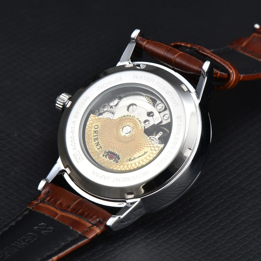 Orient Double Lion Watch Japanese Fully Automatic Mechanical Watch Hollowed Out Business Men's Watch Leather Strap
