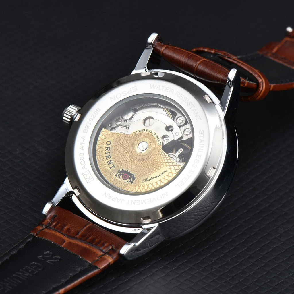 Orient Double Lion Watch Japanese Fully Automatic Mechanical Watch Hollowed Out Business Men's Watch Leather Strap