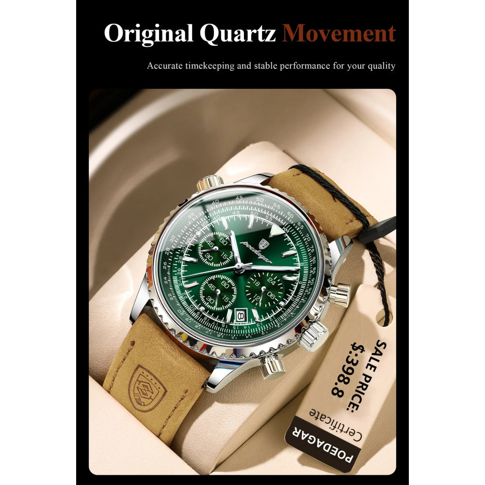POEDAGAR Luxury Man Watch Quartz Waterproof Luminous Date Chronograph Leather Men Wristwatch Military Sports Men's Watches Reloj