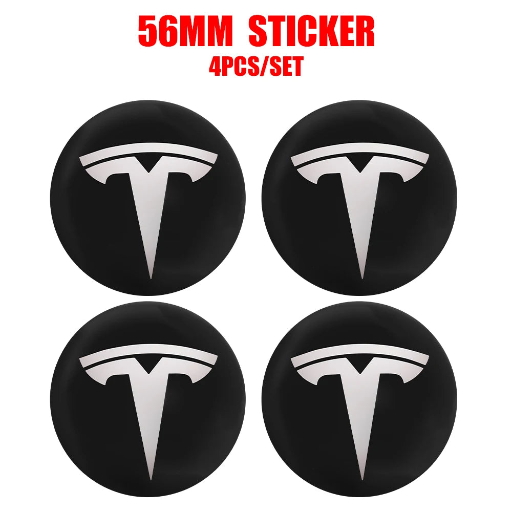Hot 4pcs 56mm Car Wheel Center Hub Stickers Cap Emblem Cover Tesla Model 3 Model S Model X Y Juniper Roadster Wye Accessories
