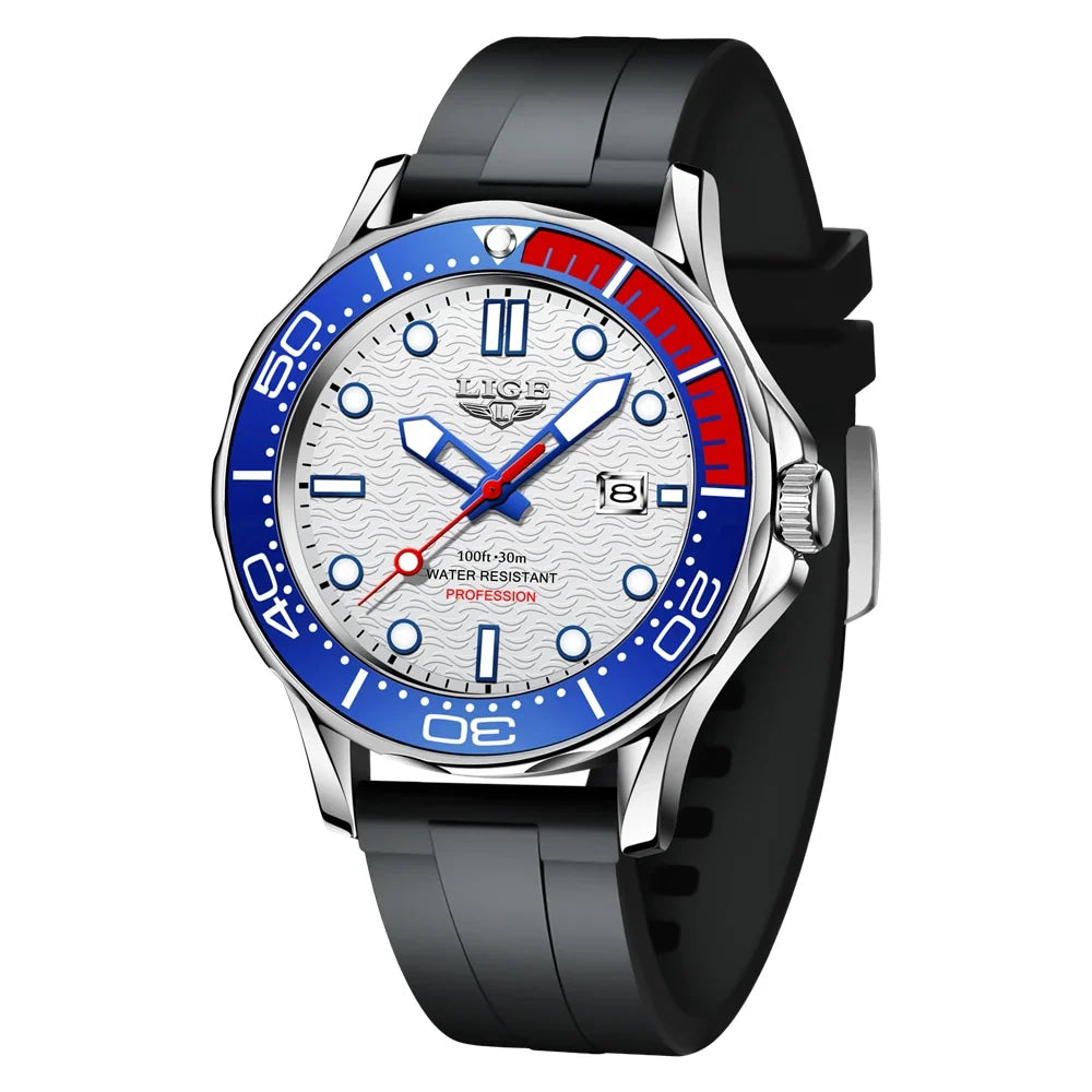 LIGE Men Watch Business Date Watch for Men Luxury Sport Quartz Watches Waterproof Luminous Silicone Wristwatch Relogio Masculino