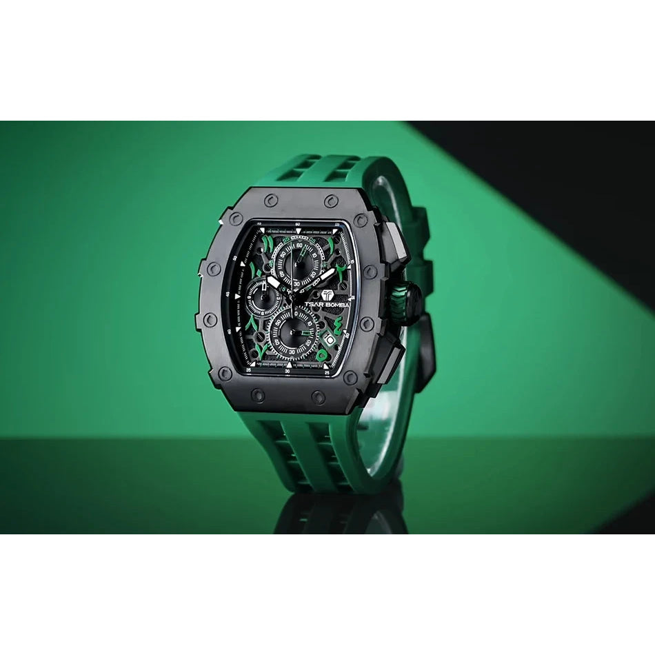 TSAR BOMBA Watch for Men Luxury Brand Tonneau Design Waterproof Clock Stainless Steel Wristwatch Fashion Rectangle Mens Watch