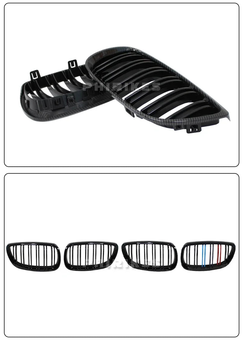 Pair Gloss Matt Carbon Black 3 Color Front Kidney Grille For BMW E92 E93 M3 2006-2009 Racing Grills