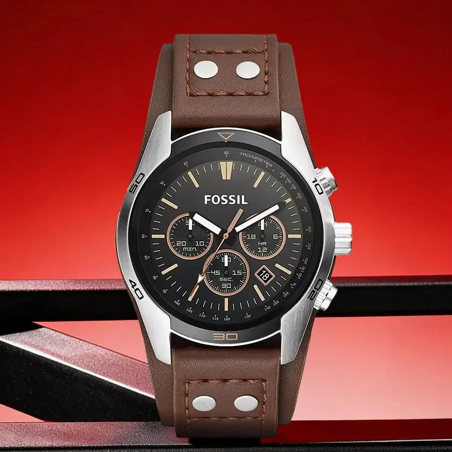 Fossil Coachman CH2891 Mens Watch Chronograph Black Dial Genuine Brown Leather Strap Sport Quartz Wristwatches Top Luxury