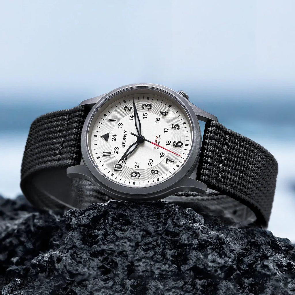 BERNY Titanium Watches for Men Classic Mens Field Watch Easy Read Outdoor Quartz Wristwatch Super Luminous Sapphire 5ATM