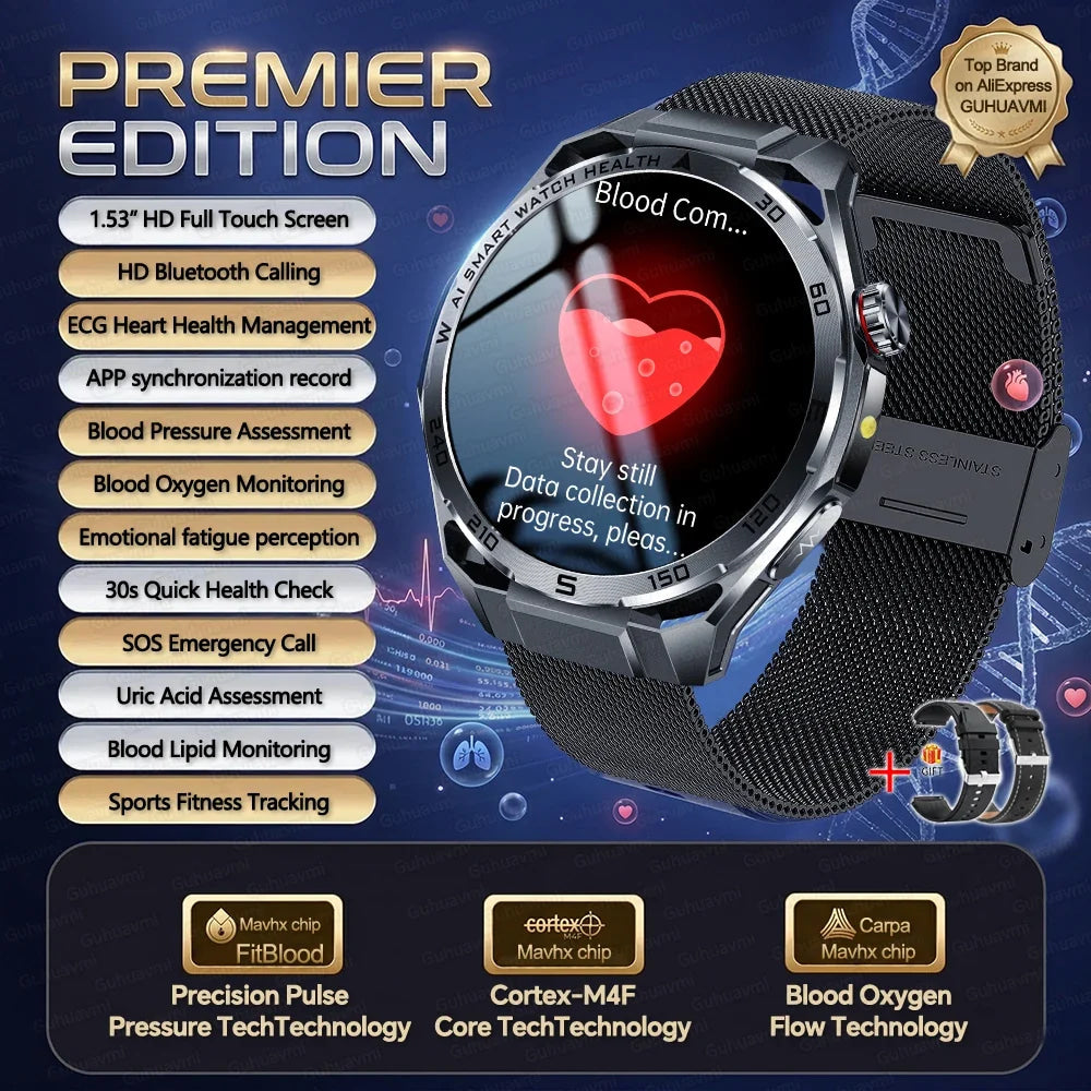 2026 New ECG AI Health Smartwatch for Men 1.53"AMOLED BP/Heart Rate Monitor BT Call IP68 Waterproof Smart Watch for Android IOS