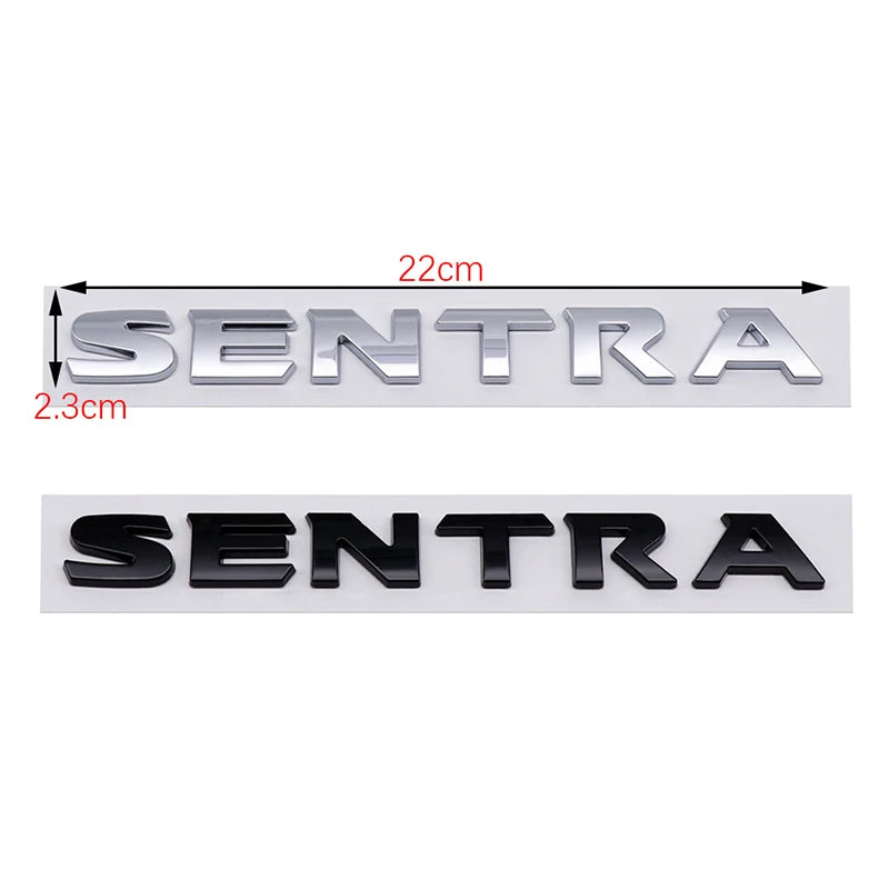 ABS Silver Black SENTRA Logo 3D Car Emblem Tailgate Badge Side Door Decal Body Sticker Accessories
