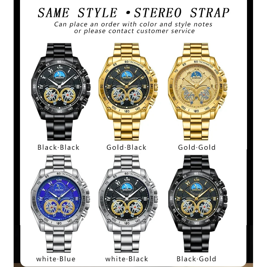 BINBOND Luxury Men Quartz Watches Fashion Concept Decorative Dial Casual Military Sports Wristwatch Waterproof Men's Clock