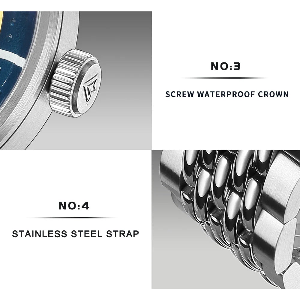 CADISEN Automatic Mechanical Watch Man Silver Business Casual Waterproof Watch Japan MIYOTA 8215 Movement Luminous Men's Watch