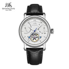 Shanghai Watch Skeletonized Flywheel Men's Mechanical Watch 42mm Automatic Watches Retrograde Calendar Sapphire Wristwatch S8924