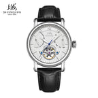 Shanghai Watch Skeletonized Flywheel Men's Mechanical Watch 42mm Automatic Watches Retrograde Calendar Sapphire Wristwatch S8924