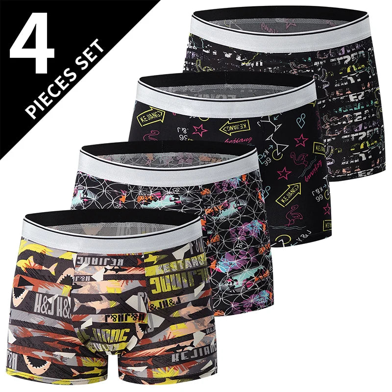 4/5 Uds. Pantalones cortos estampados de talla europea y americana a la moda para hombre, ropa interior cómoda de talla grande para hombre, bañador Sexy